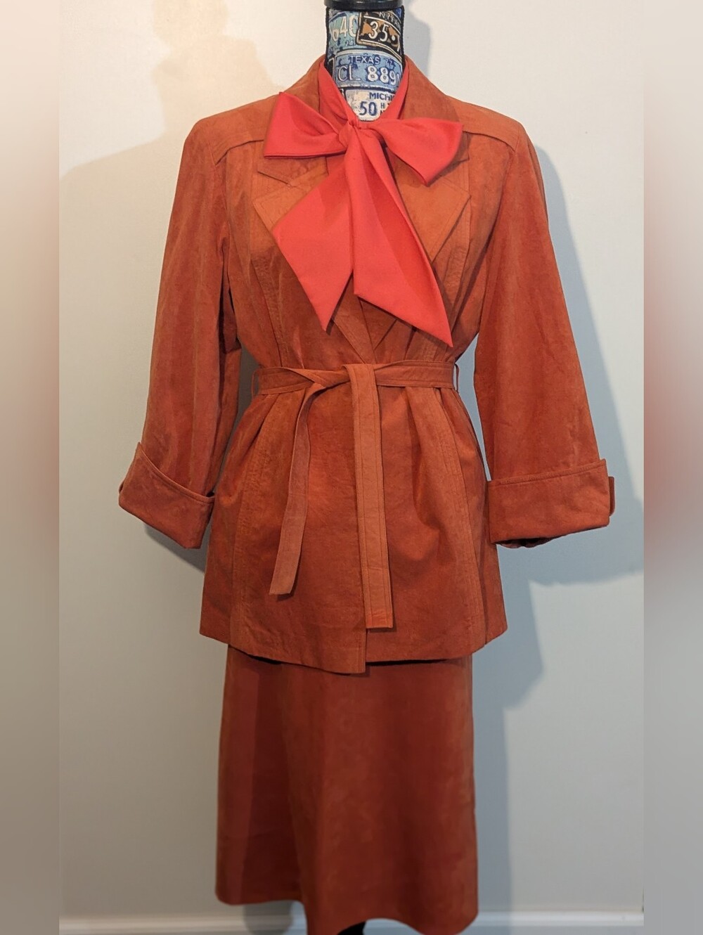 Ultra Suede Vintage 2PC Orange Skirt Suit Set